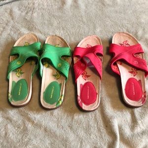 Merrill sandals. Green and pink size 9